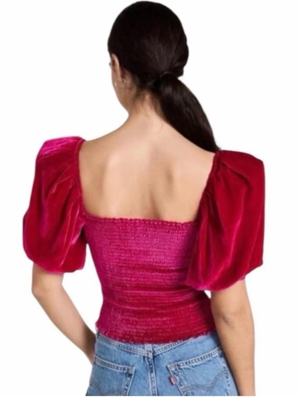 Reformation Luca Puff Sleeve Velvet Smock back blouse size 8